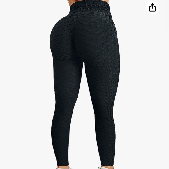 Stretchy Ribbed Butt Black Leggings High Waisted Ruched Booty Leggings Amazon - Picture 1 of 9